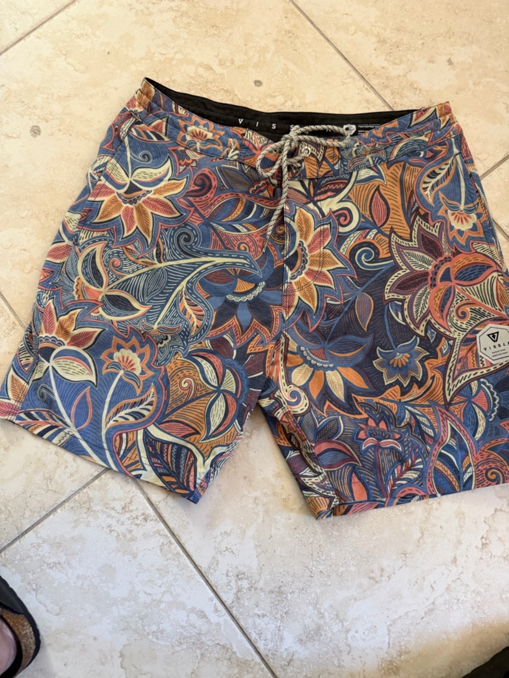 VISSLA Multicolor Paisley Swim Board Shorts - Blue & Orange Accents